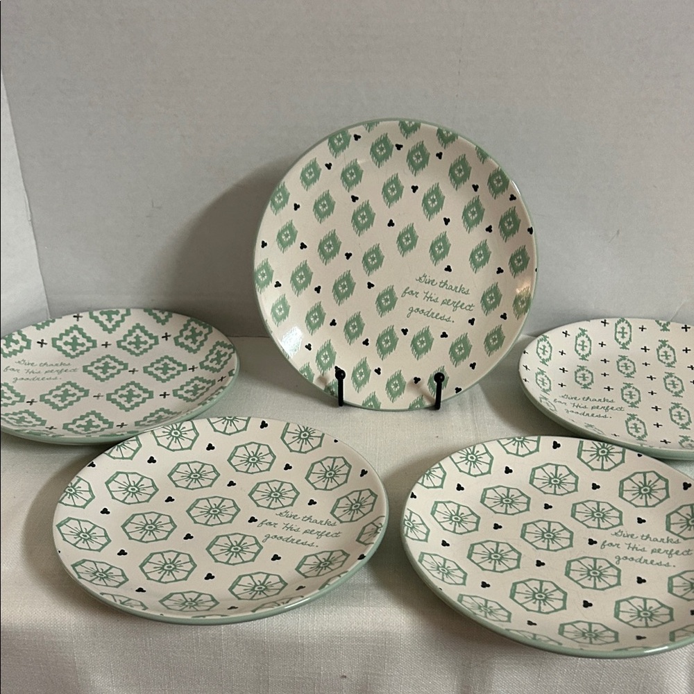 Elegant Green Patterned Ceramic Dinner Plates Set of 5